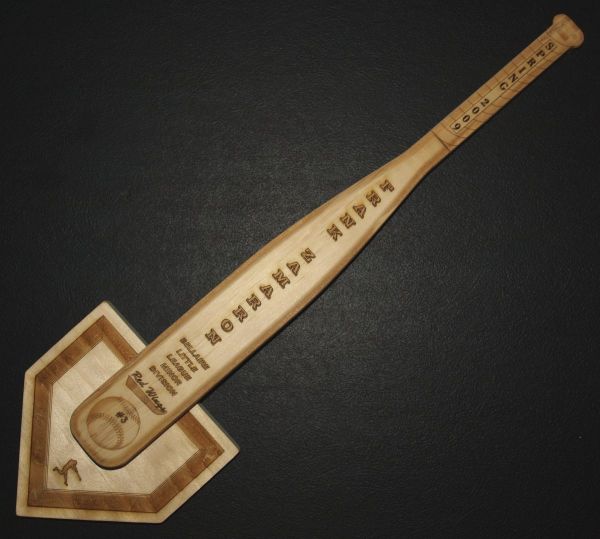 ZLazr Laser Engraving - A small sized "Flat" Bat laser engraved and laser cut with added homeplate stand.