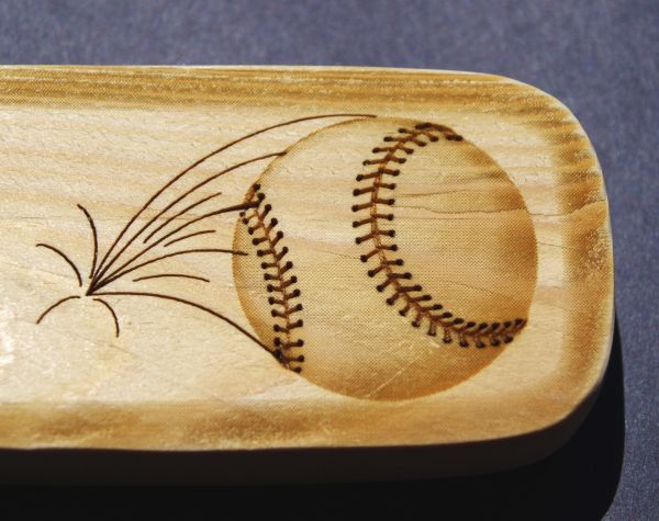 ZLazr Laser Engraving - A small sized "Flat" Bat laser engraved and laser cut.  Detail view